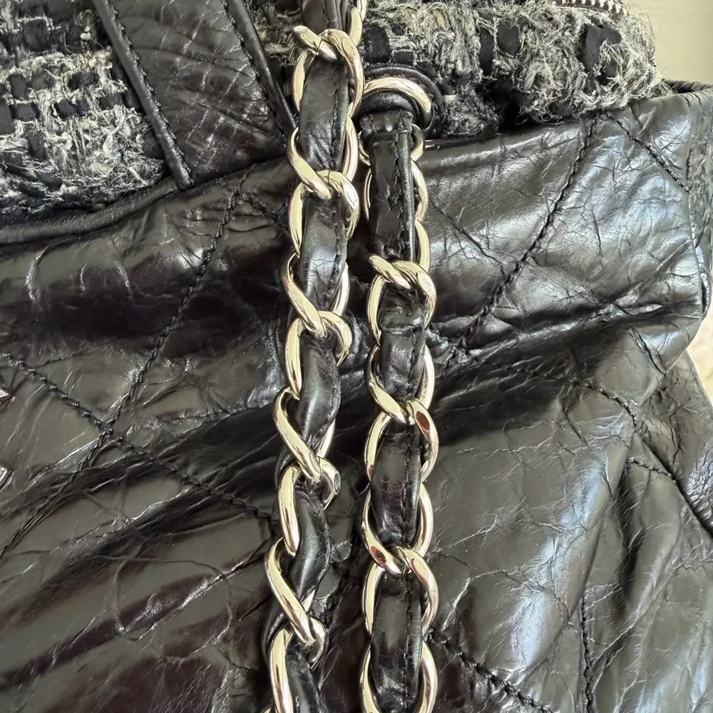 CHANEL Black Quilted Tote with Chain Detail